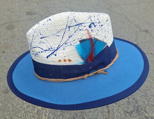"Blue Paint" Straw Hat